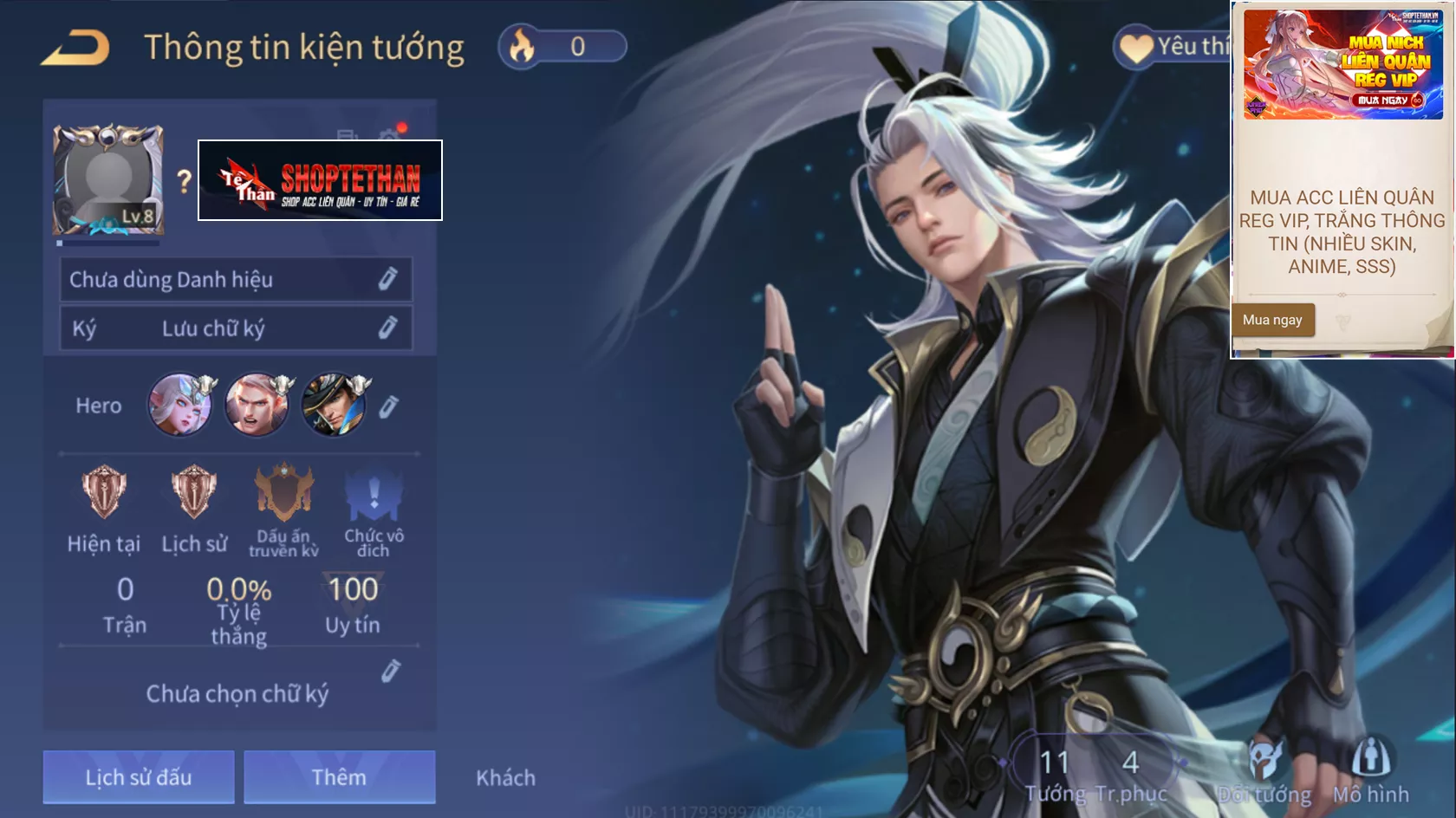 ACC REG LQ: Tulen chí tôn kiếm tiên, sẵn tướng, free đổi tên, trắng thông tin… bao ban/bao back
